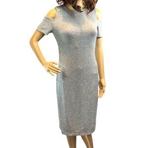 (5 for $25) Calvin Klein Cold Shoulder Silver Metallic Dinner Dress Size 2
